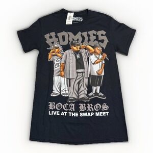 NWT Homies Boca Bros Live at the Swap Meet Graphic Tee Small Black Ripple Juncti